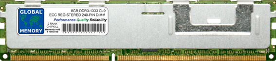 8GB DDR3 1333MHz PC3-10600 240-PIN ECC REGISTERED DIMM (RDIMM) MEMORY RAM FOR SERVERS/WORKSTATIONS/MOTHERBOARDS (2 RANK CHIPKILL)